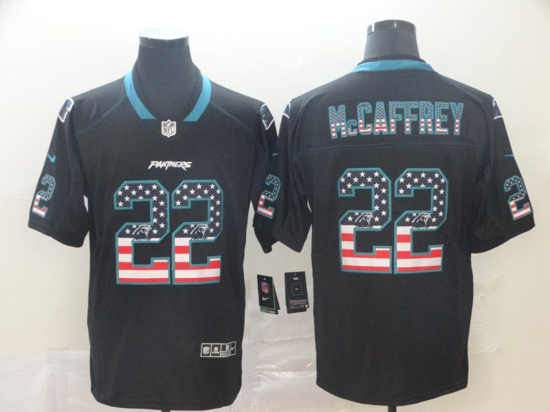 Men Carolina Panthers #22 Mccaffrey Nike USA Flag Fashion Black Color Rush Limited NFL Jersey